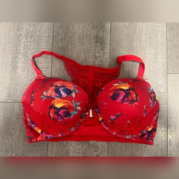 Cacique Seriously Sexy Red Floral Boost Plunge Bra (42DD) - Picture 1 of 4